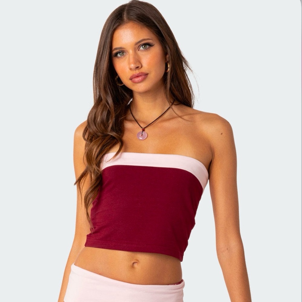 Edikted Burgundy and pink strapless tube top